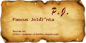 Pascus Jolánta névjegykártya